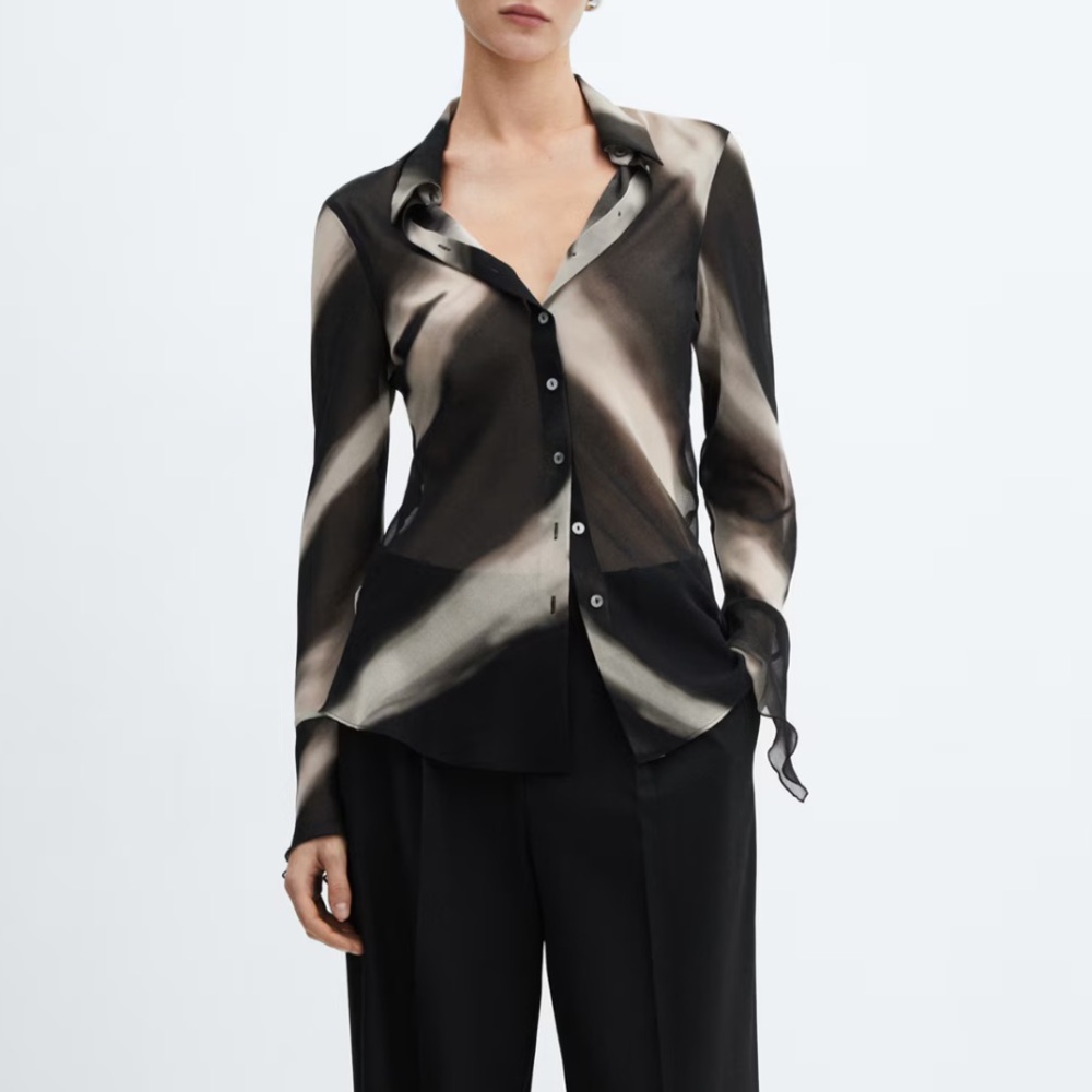 Mango Semi-Transparent Printed Shirt